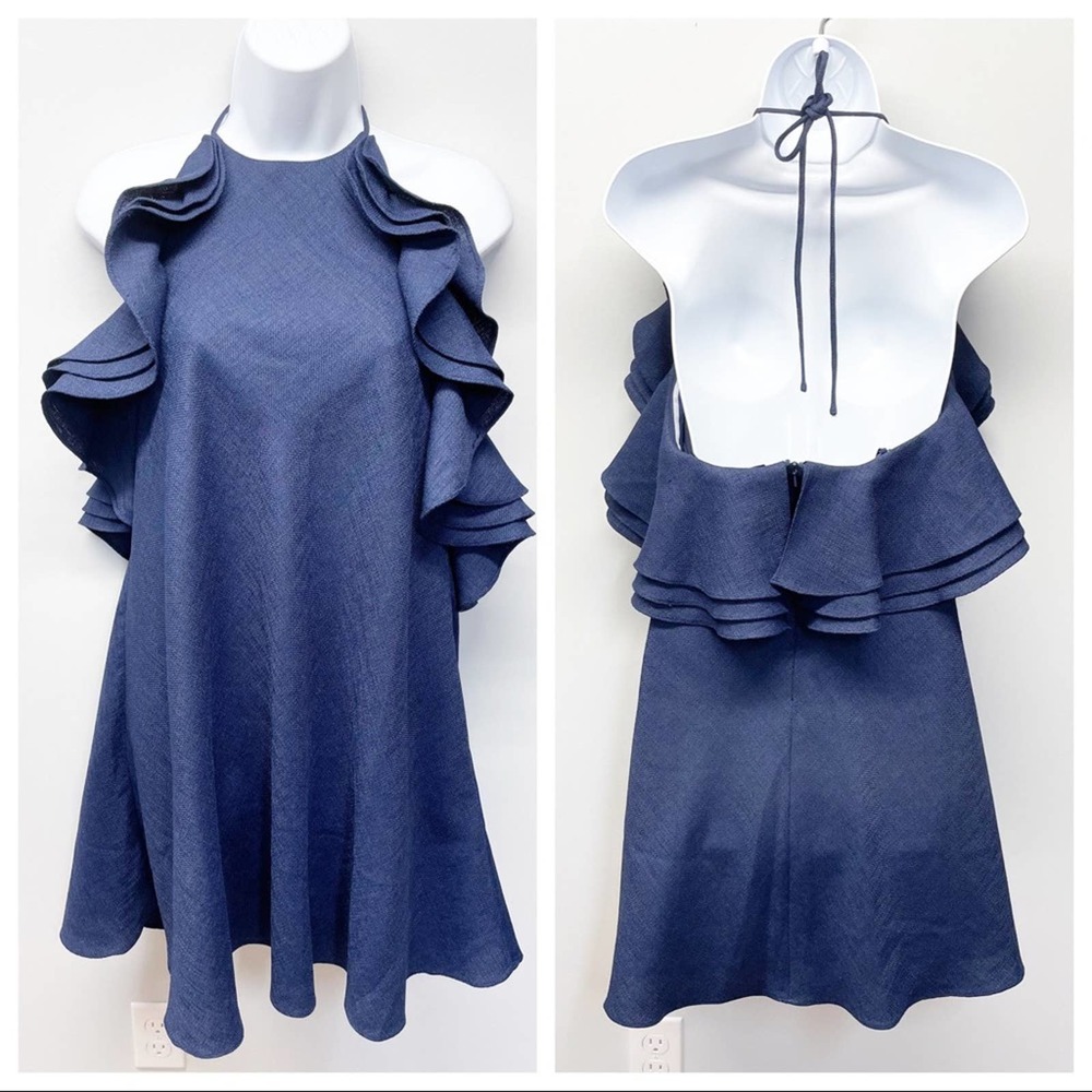 Badgley Mischka Kieran Navy Ruffle Dress BHLDN 4
